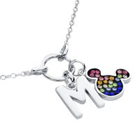 Colier Disney cu Initiala Numelui \ M\ si simbol Mickey Mouse - Argint 925 cu Zirconia Colorate - 1