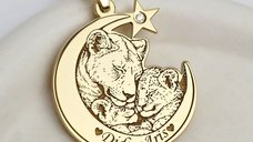 Colier IMPREUNA - Protectia leoaicei cu Pandantiv Luna si Diamant Natural - Argint 925 placat cu Aur Galben 18K