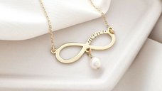 Colier infinit personalizat cu mama si picatura de perla - Argint 925 placat cu Aur Galben 18K