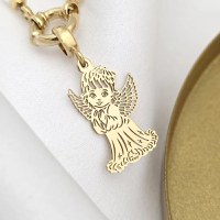 Colier Inger Pazitor - Pandantiv cu decupaje fine & Sirag Elegant de Perle - Argint 925 placat cu Aur Galben 18K - 1