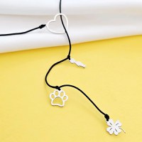 Colier lariat Y - 4 pandantive - Inima si 3 piese la alegere - Argint 925 - snur negru - 1