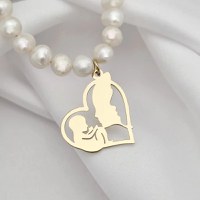 Colier Legatura Eterna - Inima cu Silueta Parintilor si Bebelus Baietel & Colier Perle - Argint 925 placat cu Aur Galben 18K - 1