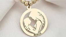 Colier Legatura Mama si Fiica - Pandantiv Disc & Sirag de Perle - Argint 925 placat cu Aur Galben 18K