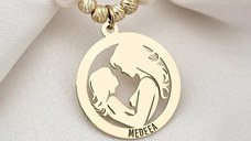 Colier Legatura Mama si Fiica - Pandantiv Disc & Sirag de Perle - Argint 925 placat cu Aur Galben 18K