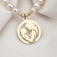 Colier Legatura Mama si Fiica - Pandantiv Disc & Sirag de Perle - Argint 925 placat cu Aur Galben 18K - 1
