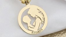 Colier Legatura Mama si Fiu - Pandantiv Disc & Sirag de Perle - Argint 925 placat cu Aur Galben 18K