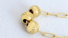 Colier Legaturi Pretioase - 3 bilute personalizate cu nume - Lantisor cu zale dreptunghiulare - Argint 925 placat cu Aur Galben 18K