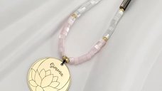 Colier Lotus - Personalizat cu Nume - Perle Cilindrice Roz & Albe && Tubulare metalizate - Argint 925 placat cu Aur 18K