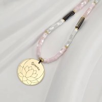 Colier Lotus - Personalizat cu Nume - Perle Cilindrice Roz & Albe && Tubulare metalizate - Argint 925 placat cu Aur 18K - 1
