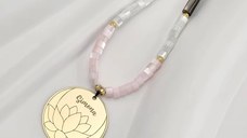 Colier Lotus - Personalizat cu Nume - Perle Cilindrice Roz & Albe && Tubulare metalizate - Argint 925 placat cu Aur 18K