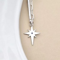 Colier Luceafar - Pandantiv stea cu Safir Albastru - Combinatie lant cu Perle Stick & Bilute - Argint 925 Rodiat - 1