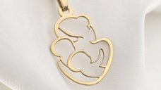 Colier Mama cu 2 Copii - Pandantiv din Argint 925 Placat cu Aur Galben 18K