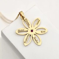 Colier Misterul Petalelor decorat cu piatra Rubin – Lant cu pandantiv personalizat - Sirag Perle cilindrice roz, gri si albe & Bilute – Argint 925 placat cu Aur Galben 18K - 1