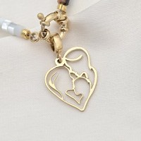 Colier Noua Familie - Inima cu Mama, Tata si Baiat & Sirag de Perle - Argint 925 placat cu Aur Galben 18K - 1