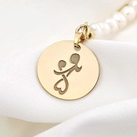 Colier Perla mea iubita - Pandantiv personalizat cu mama si copil - Combinație lant cu zale dreptunghiulare si perle - Argint 925 placat cu Aur Galben 18K - 1