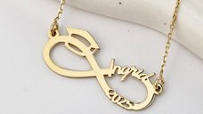 Colier Personalizat - Medalion Infinit cu Nume Decupat si Toca - Simbol al Absolvirii - Argint 925 cu Placare de Aur Galben 18K