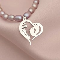 Colier Primii Pasi - Inima cu Picioruse si Nume & Sirag de Perle - Argint 925 - 1
