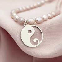 Colier Yin & Yang - Pandantiv cu Simbol Punct si Virgula & Sirag de Perle - Argint 925 - 1