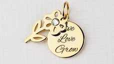 ELM Charm banut personalizat si floare din argint 925 placat cu aur galben 18K
