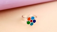 Inel Floare multicolora - Decorat cu email - Argint 925 - Model reglabil