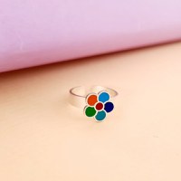Inel Floare multicolora - Decorat cu email - Argint 925 - Model reglabil - 1
