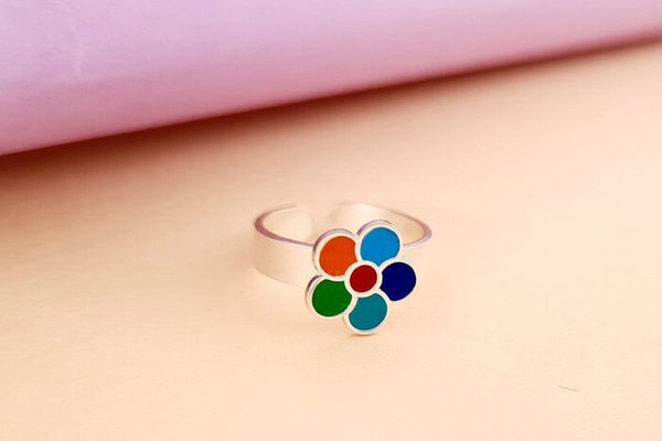 Inel Floare multicolora - Decorat cu email - Argint 925 - Model reglabil
