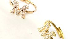 Inel Initiala M - Cristale Zirconia - Otel Inoxidabil 316L