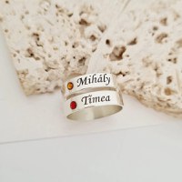 Inel personalizat 2 nume - Argint 925, cristal Swarovski - 1