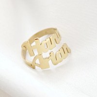 Inel personalizat cu 2 nume decupate - Argint 925 placat cu Aur Galben 18K - 1