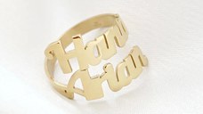 Inel personalizat cu 2 nume decupate - Argint 925 placat cu Aur Galben 18K