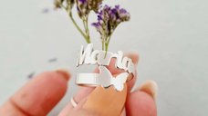 Inel personalizat cu nume decupat si simbol fluture - Argint 925