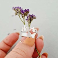 Inel personalizat cu nume decupat si simbol fluture - Argint 925 - 1