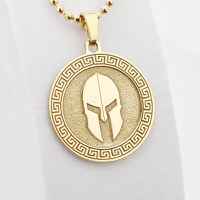 Lant barbatesc - Casca Spartan si Motive Grecesti - Argint 925 placat cu Aur 18K - 1