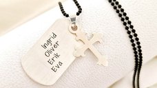 Lant barbatesc - Dog Tag & Cruce - Personalizat nume - Argint 925 matuit