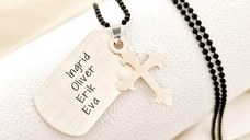 Lant barbatesc - Dog Tag & Cruce - Personalizat nume - Argint 925 matuit