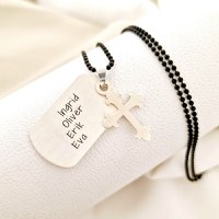 Lant barbatesc - Dog Tag & Cruce - Personalizat nume - Argint 925 matuit - 1