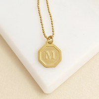 Lant barbatesc - Model octogon rotunjit - Initiala in relief - Argint 925 placat cu Aur Galben 18K - 1