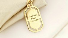 Lant barbatesc - Modern Army Tag - Personalizat nume - Argint 925 placat cu Aur Galben 18K