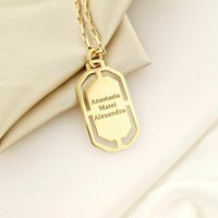 Lant barbatesc - Modern Army Tag - Personalizat nume - Argint 925 placat cu Aur Galben 18K - 1