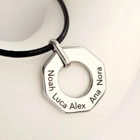 Lant barbatesc Octagon - Pandantiv personalizat & piele impletita - Otel Inoxidabil 316L - 1