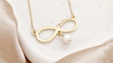 Lant infinit personalizat cu nume si picatura de perla - Argint 925 placat cu Aur Galben 18K