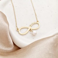 Lant infinit personalizat cu nume si picatura de perla - Argint 925 placat cu Aur Galben 18K - 1