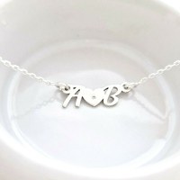 Lantisor - A noastra iubire - Inima cu Diamant natural si Initiale - Argint 925 - 1