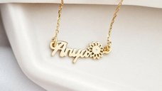 Lantisor Anya, simbol floare si Diamant natural - Argint 925 placat cu Aur Galben 18K