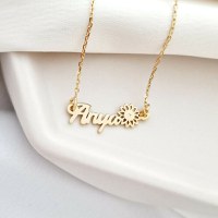 Lantisor Anya, simbol floare si Diamant natural - Argint 925 placat cu Aur Galben 18K - 1