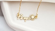 Lantisor Anya, simbol floare si Diamant natural - Argint 925 placat cu Aur Galben 18K