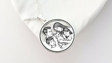 Lantisor Argint 925 cu Medalion Rotund - Familia Completa