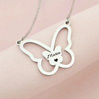 Lantisor Aripi de Poveste - Pandantiv fluture cu nume - Otel Inoxidabil 316L - 1