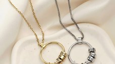 Lantisor Cercul Familiei - Elemente personalizate, charm Zirconia si pana - Otel Inoxidabil 316L