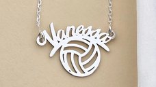Lantisor Chic Bijoux din argint 925 cu pandantiv personalizat, minge de volei si nume decupat